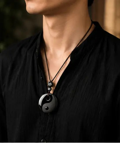 Yin Yang Obsidian Pendant — Ancient Eastern Symbol of Balance & Protection HanTang Style