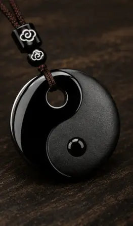 Yin Yang Obsidian Pendant — Ancient Eastern Symbol of Balance & Protection HanTang Style