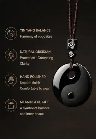 Yin Yang Obsidian Pendant — Ancient Eastern Symbol of Balance & Protection HanTang Style