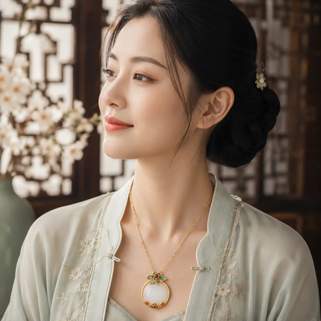 Court Blossom Jade-Inspired Pendant Necklace