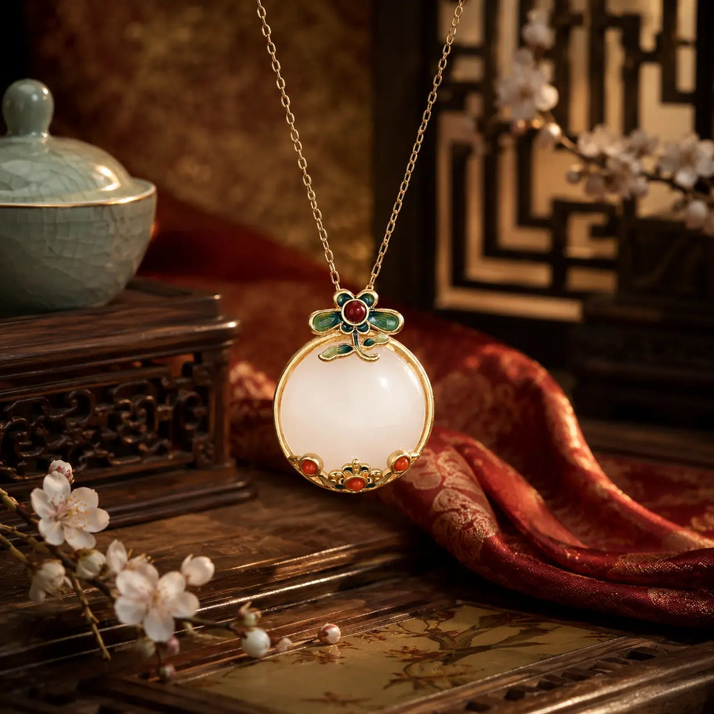 Court Blossom Jade-Inspired Pendant Necklace