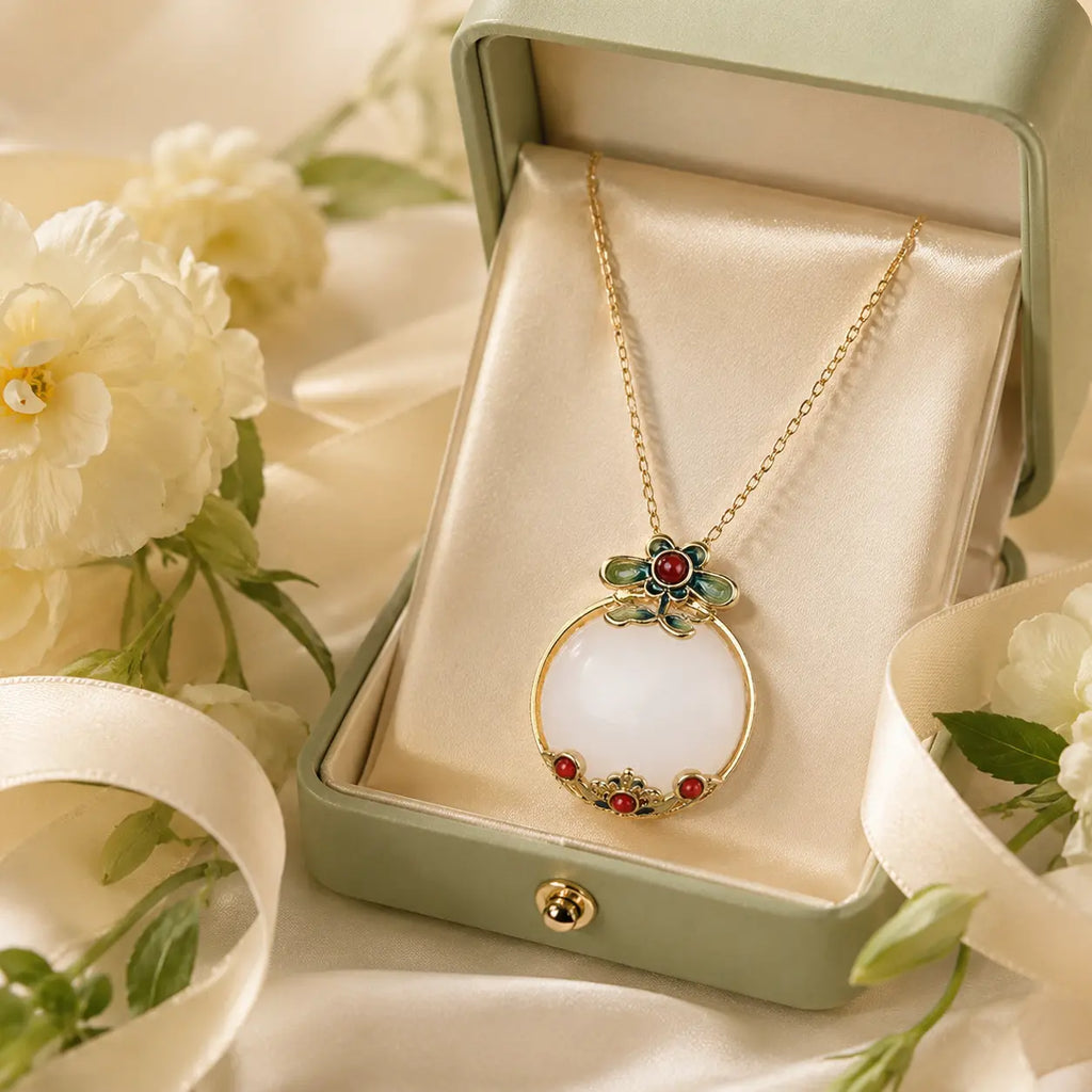 Court Blossom Jade-Inspired Pendant Necklace