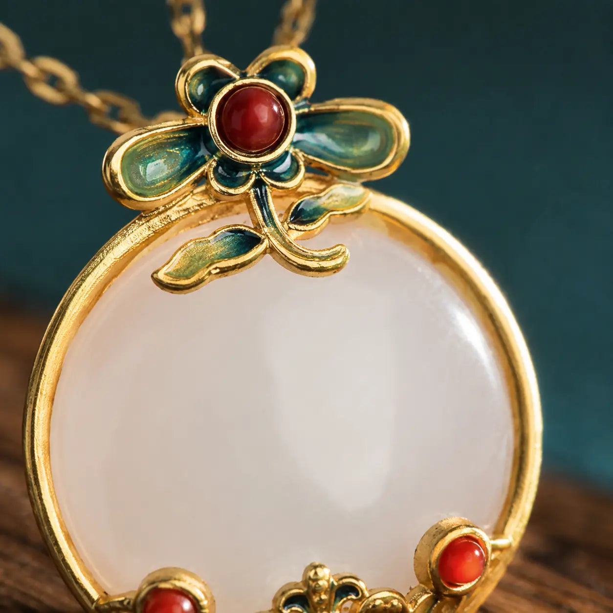 Court Blossom Jade-Inspired Pendant Necklace