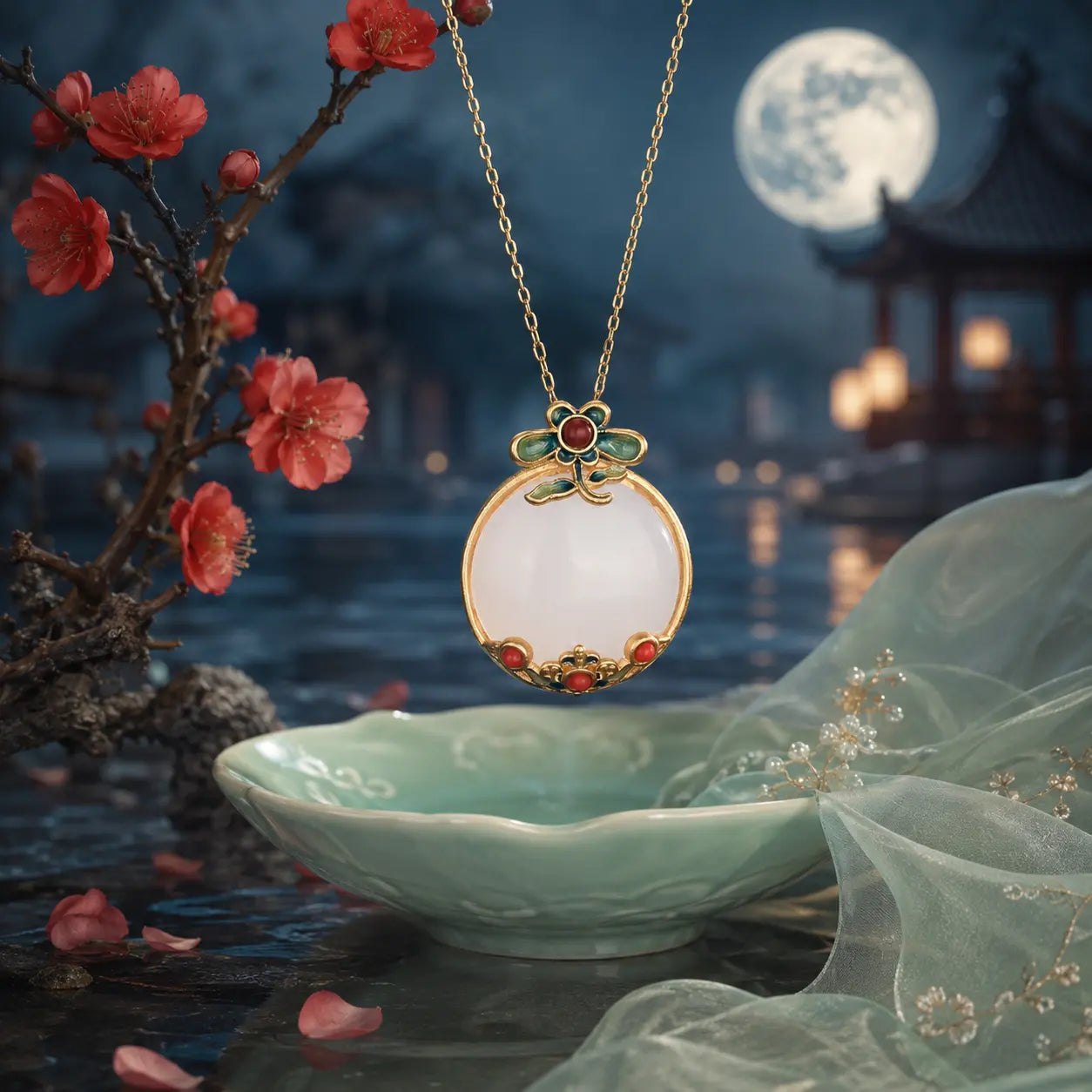 Court Blossom Jade-Inspired Pendant Necklace