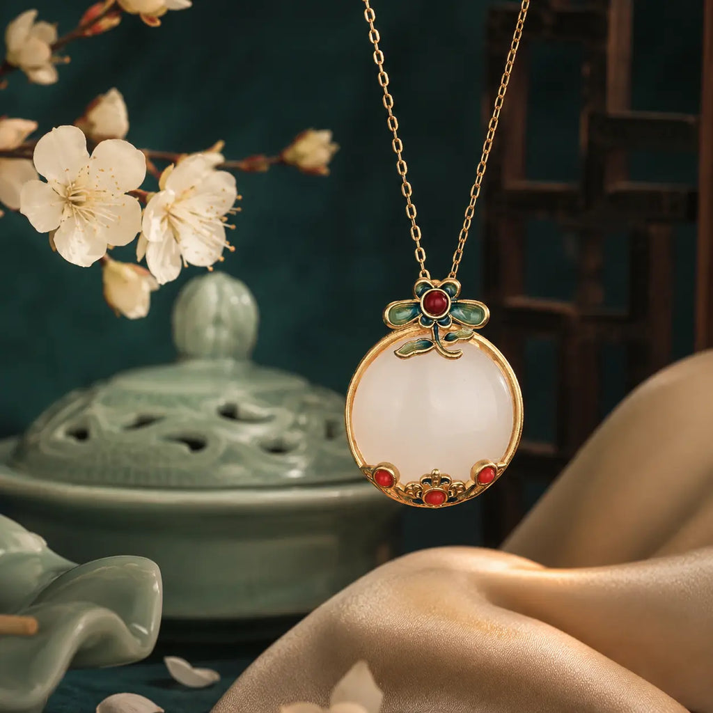 Court Blossom Jade-Inspired Pendant Necklace