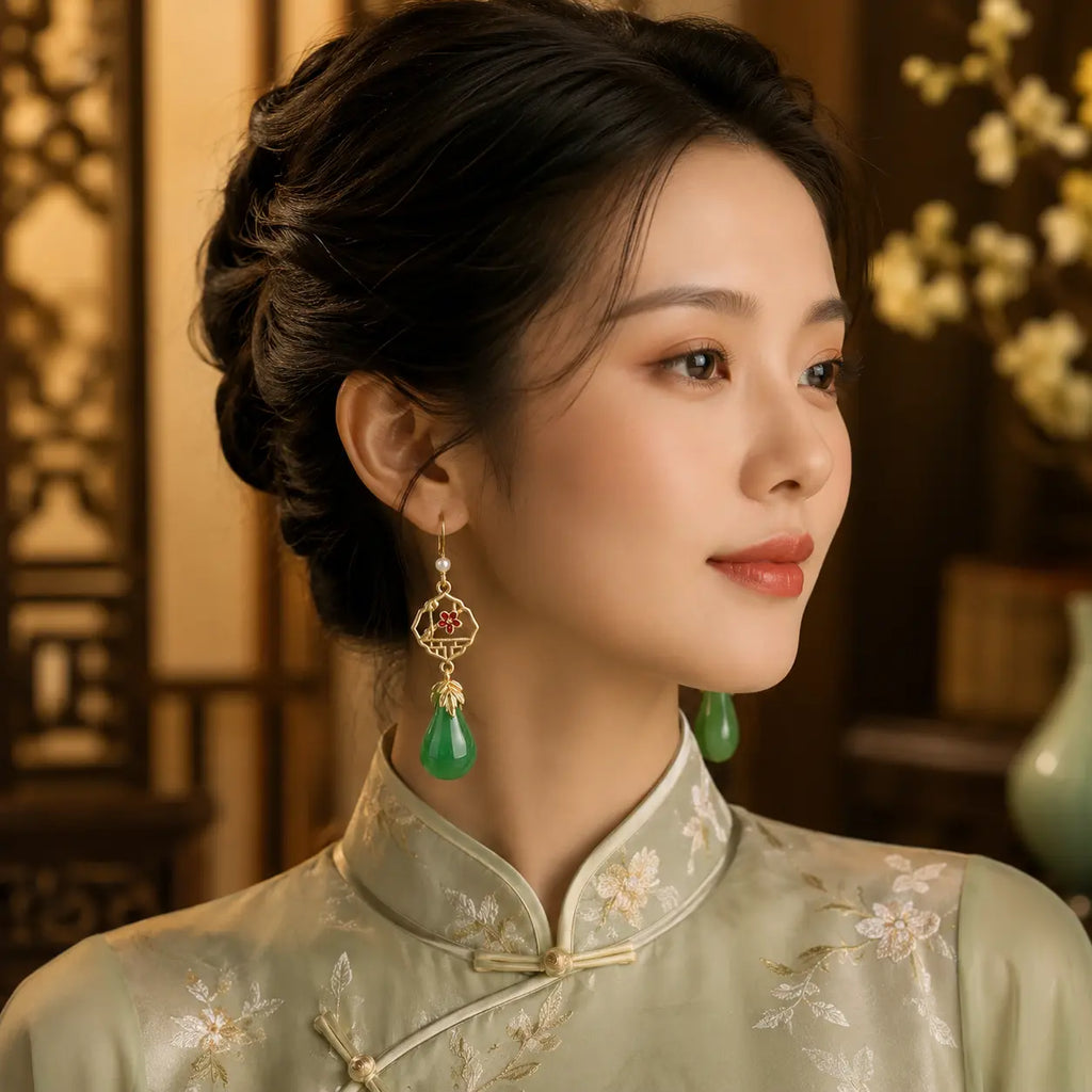 Jade Blossom Court Drop Earrings