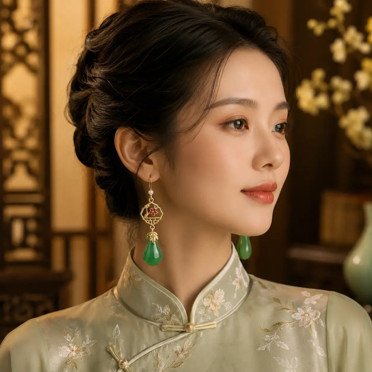 Jade Blossom Court Drop Earrings