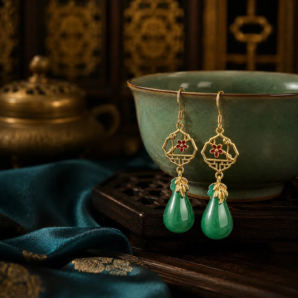 Jade Blossom Court Drop Earrings