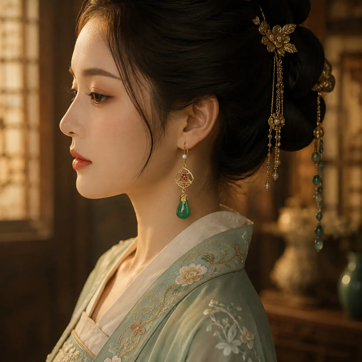 Jade Blossom Court Drop Earrings
