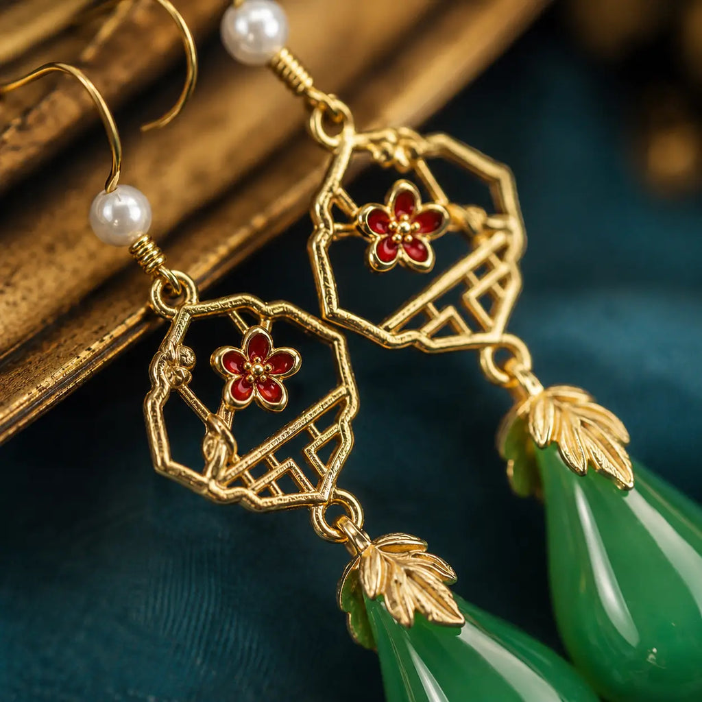Jade Blossom Court Drop Earrings