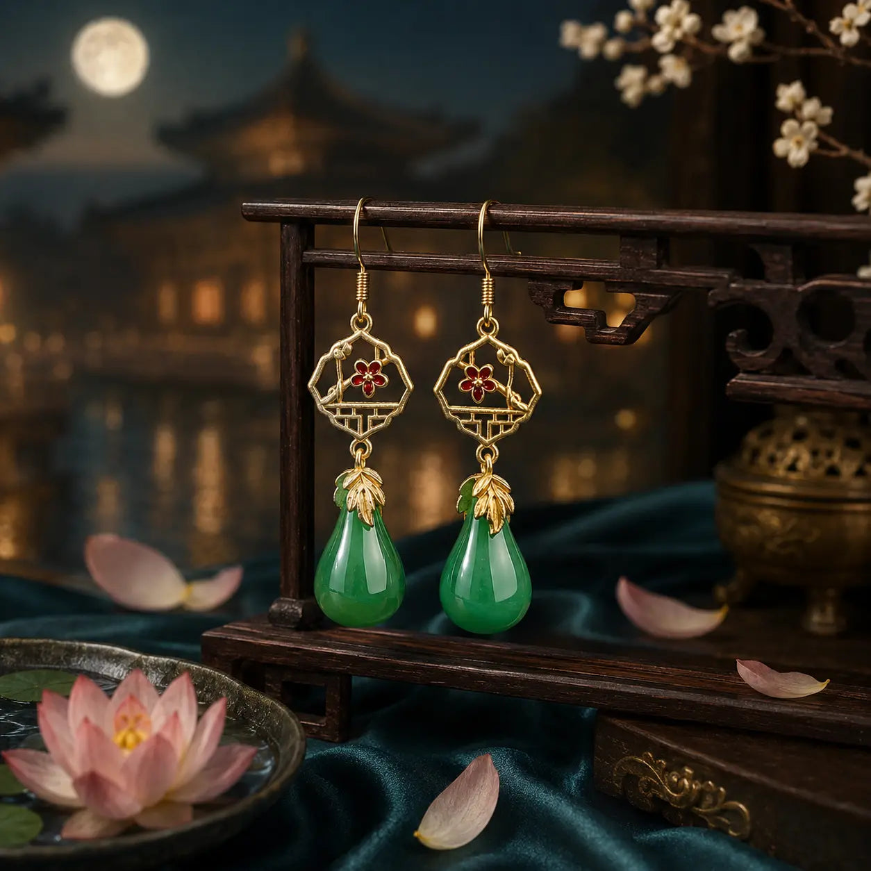 Jade Blossom Court Drop Earrings