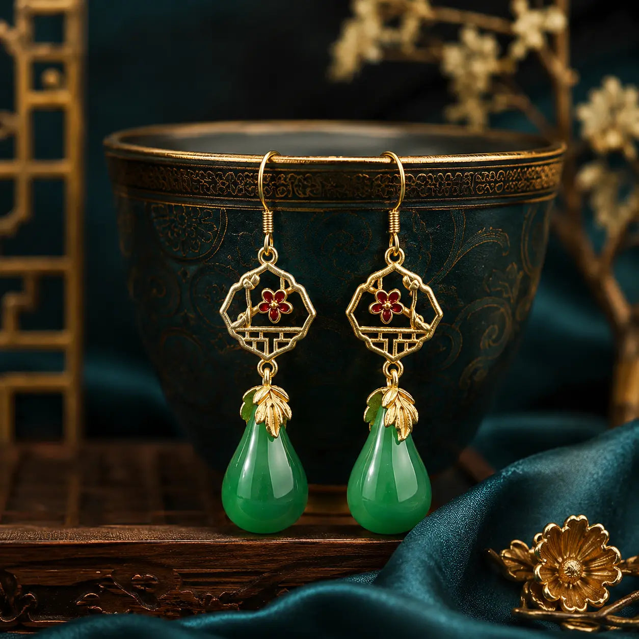 Jade Blossom Court Drop Earrings
