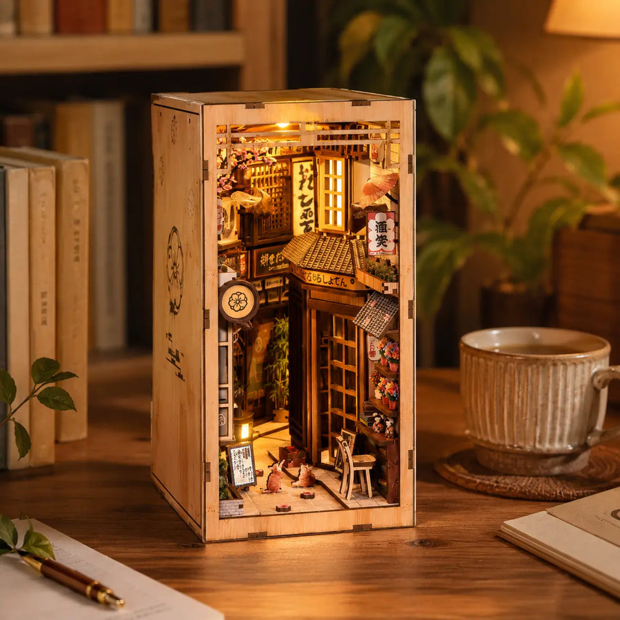 HANTANG STYLE Light-Up Miniature House Kit | Lantern Street DIY Book Nook