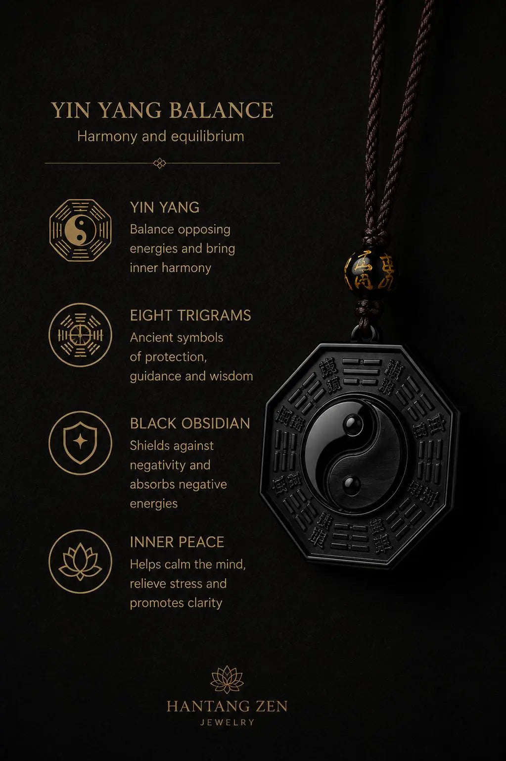 Bagua Yin Yang Obsidian Pendant — Ancient Taoist Protection Amulet HanTang Style