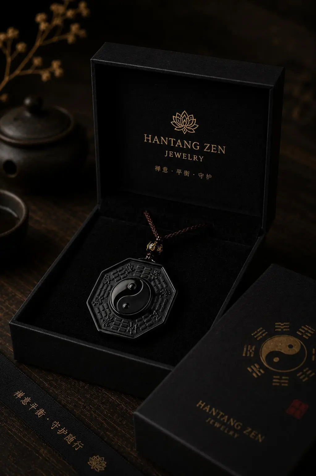 Bagua Yin Yang Obsidian Pendant — Ancient Taoist Protection Amulet HanTang Style