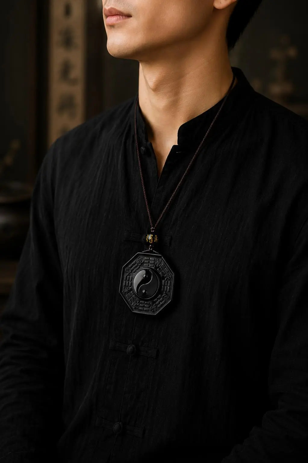 Bagua Yin Yang Obsidian Pendant — Ancient Taoist Protection Amulet HanTang Style
