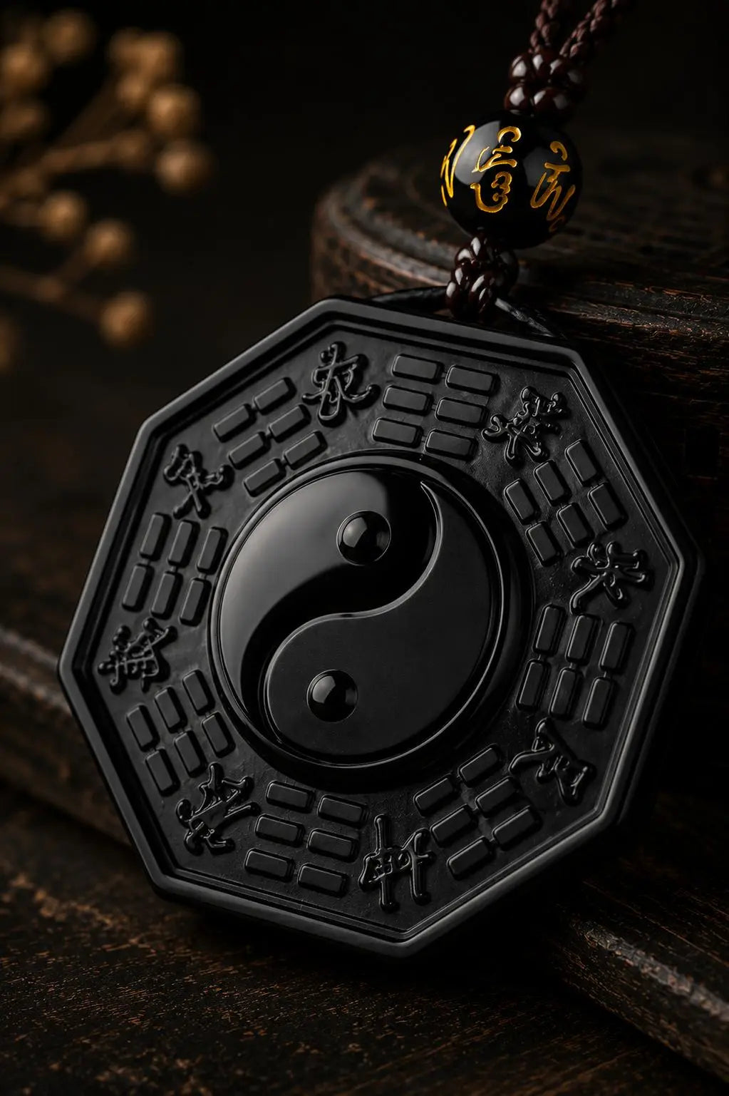 Bagua Yin Yang Obsidian Pendant — Ancient Taoist Protection Amulet HanTang Style