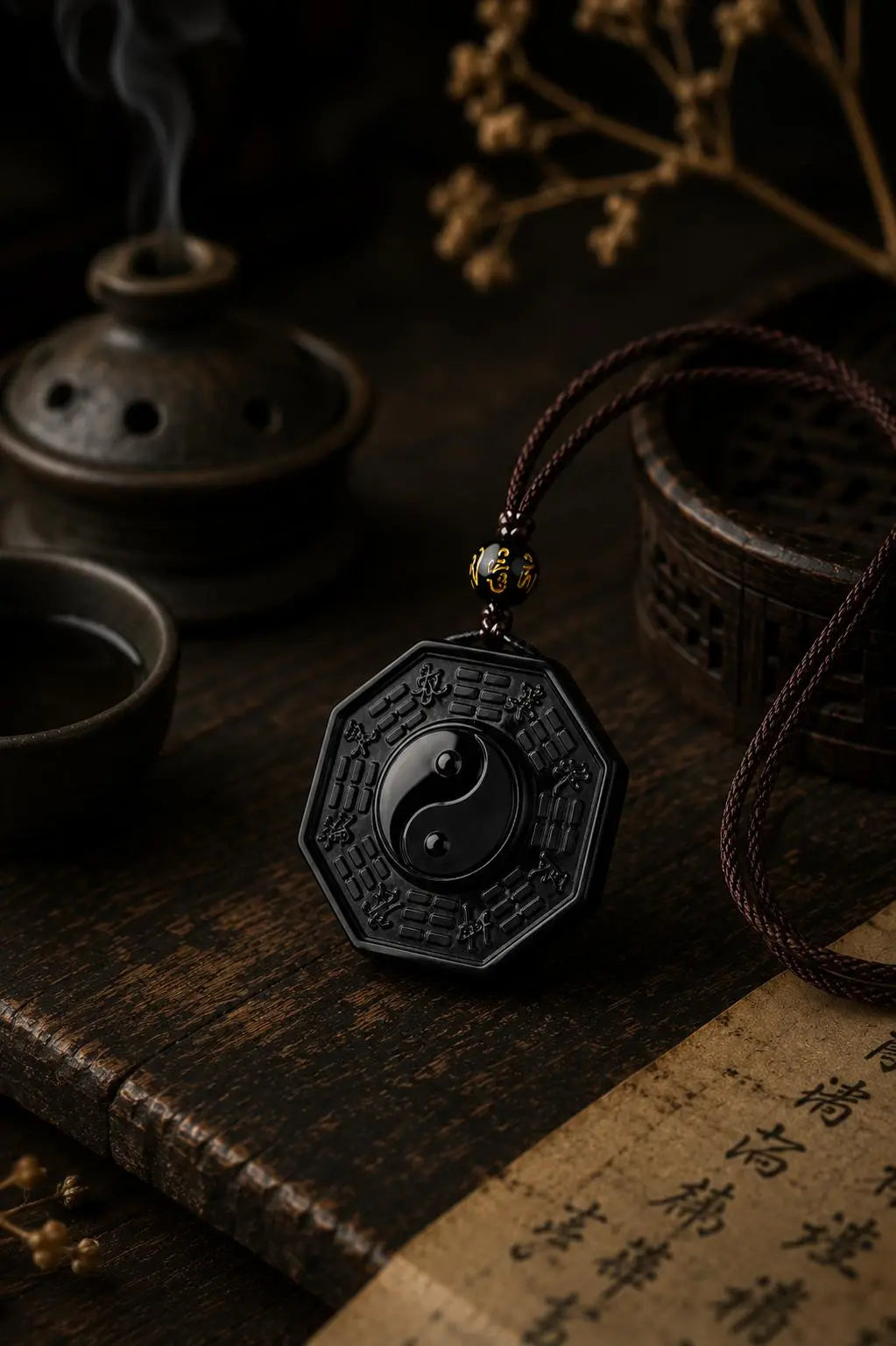 Bagua Yin Yang Obsidian Pendant — Ancient Taoist Protection Amulet HanTang Style