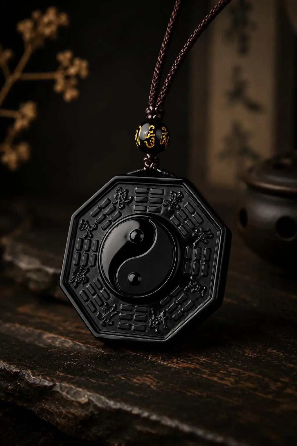 Bagua Yin Yang Obsidian Pendant — Ancient Taoist Protection Amulet HanTang Style