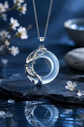 Natural White Jade Peace Buckle Koi Fish Lucky Necklace HanTang Style