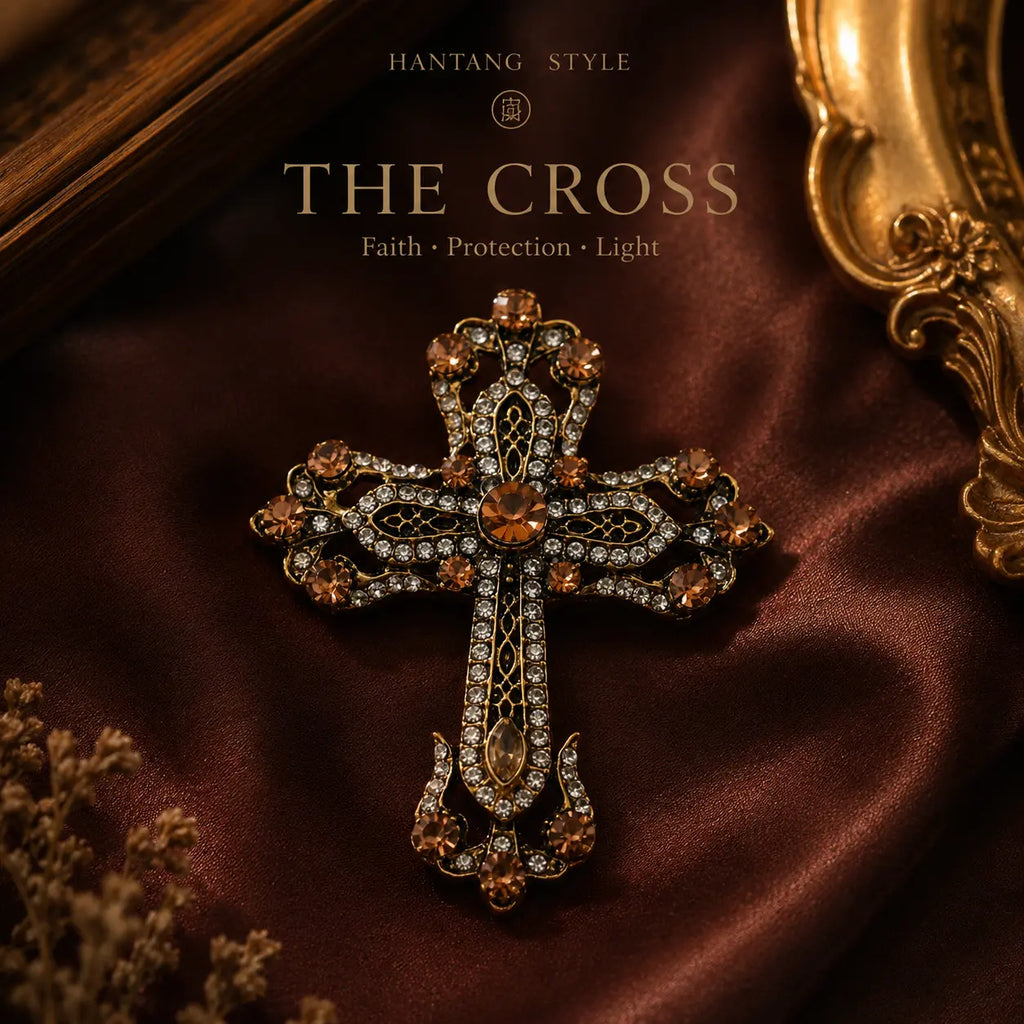 Vintage Crystal Cross Brooch – Oriental Gothic Jewelry Pin hantangstyle