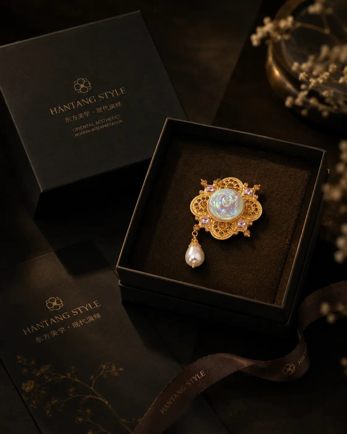 Celestial Muse Pearl Brooch – Vintage Goddess Emblem Pin hantangstyle