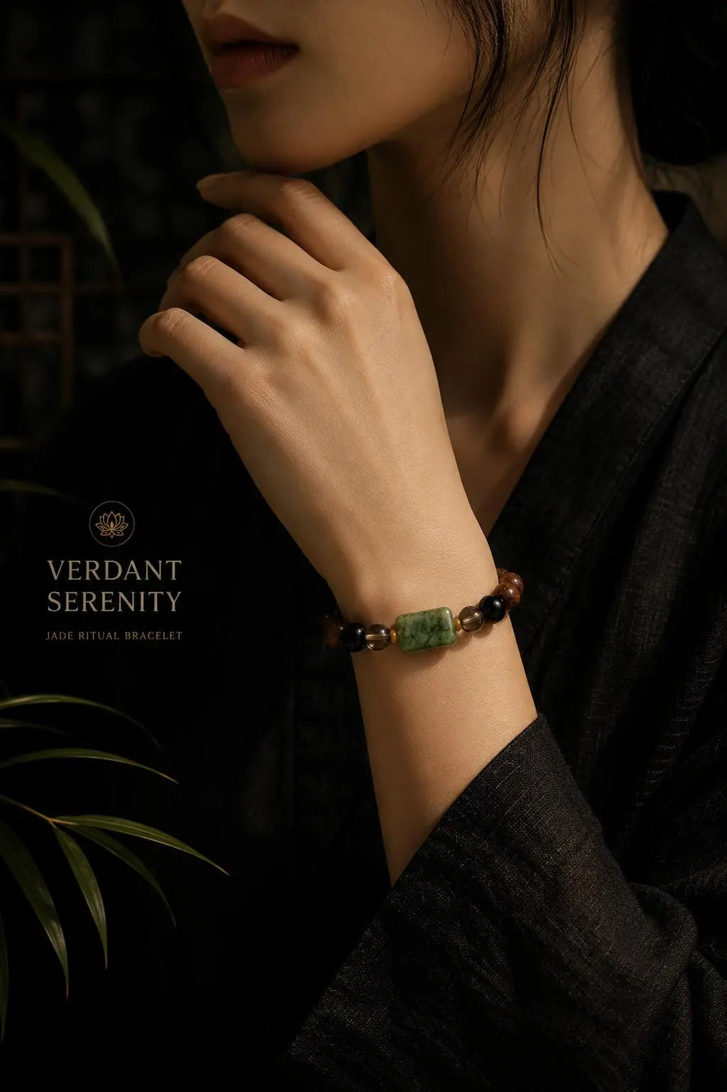 Verdant Serenity Jade Bracelet – Spiritual Wood & Smoky Quartz Energy Bracelet HANTANG STYLE