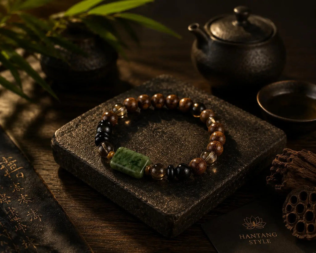 Verdant Serenity Jade Bracelet – Spiritual Wood & Smoky Quartz Energy Bracelet HANTANG STYLE