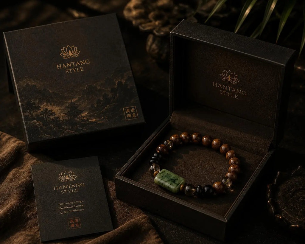 Verdant Serenity Jade Bracelet – Spiritual Wood & Smoky Quartz Energy Bracelet HANTANG STYLE
