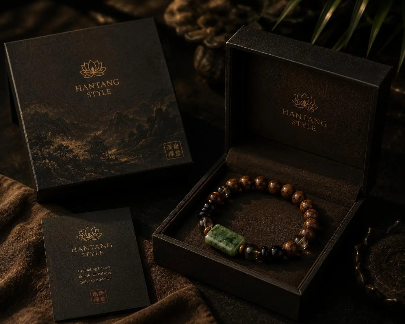 Verdant Serenity Jade Bracelet – Spiritual Wood & Smoky Quartz Energy Bracelet HANTANG STYLE