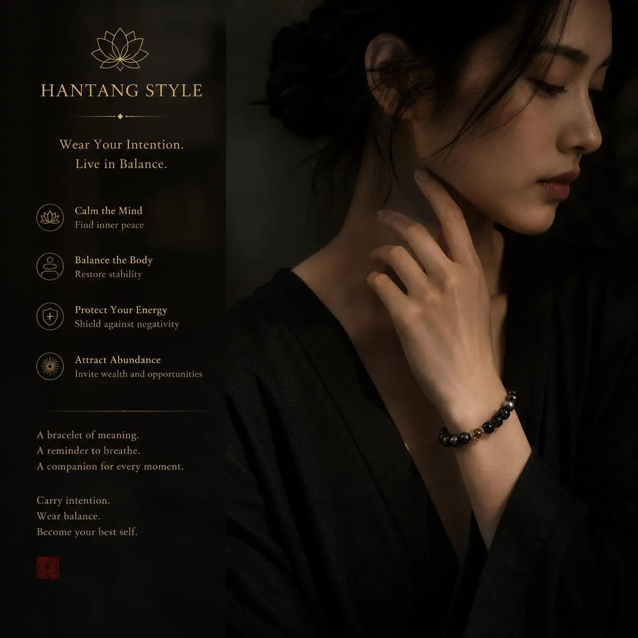 Dark Ember Bracelet — Spiritual Grounding Stone Bracelet HANTANG STYLE