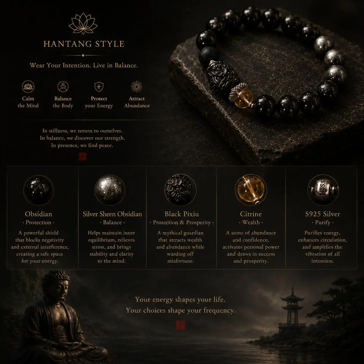 Dark Ember Bracelet — Spiritual Grounding Stone Bracelet HANTANG STYLE