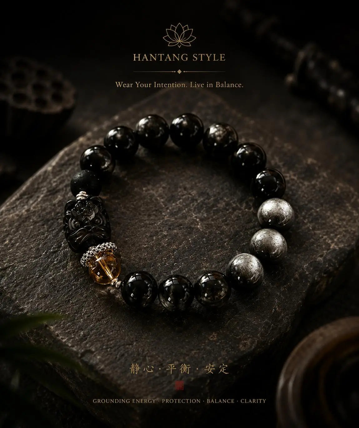 Dark Ember Bracelet — Spiritual Grounding Stone Bracelet HANTANG STYLE