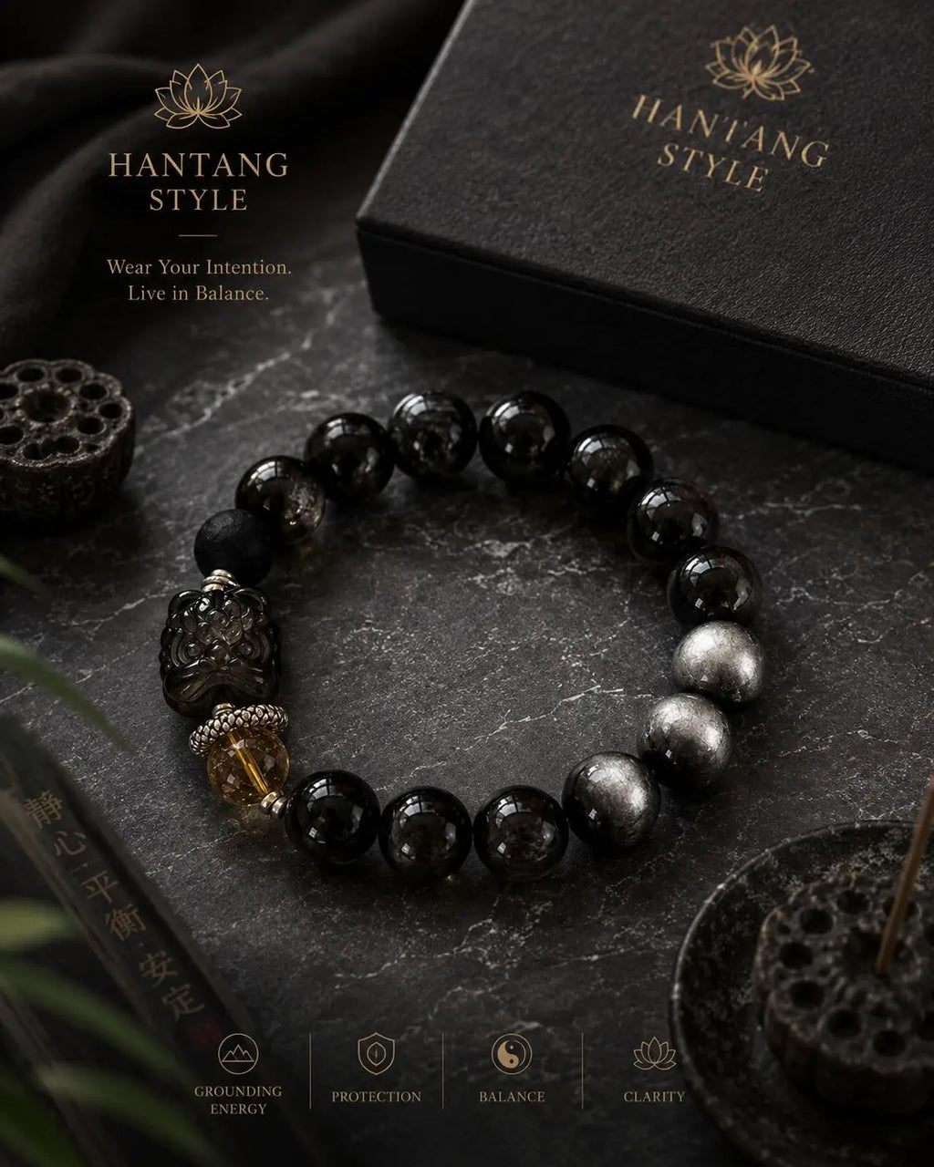 Dark Ember Bracelet — Spiritual Grounding Stone Bracelet HANTANG STYLE