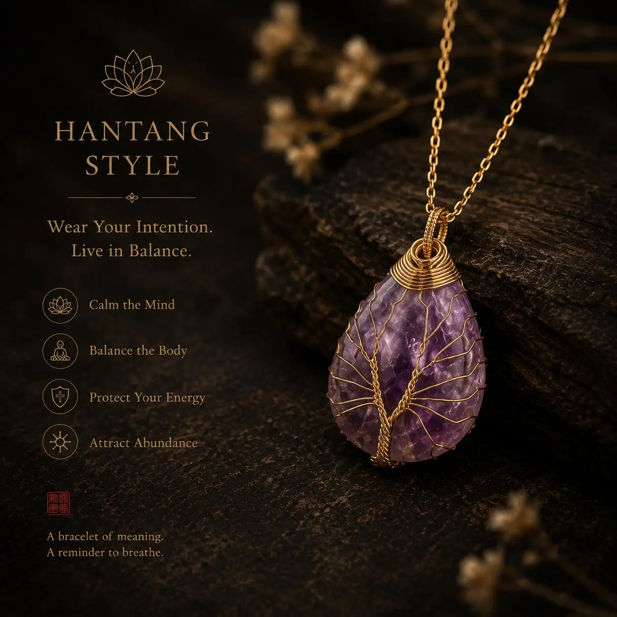 Amethyst Tree of Life Necklace — Spiritual Healing & Inner Peace Pendant HanTang Style