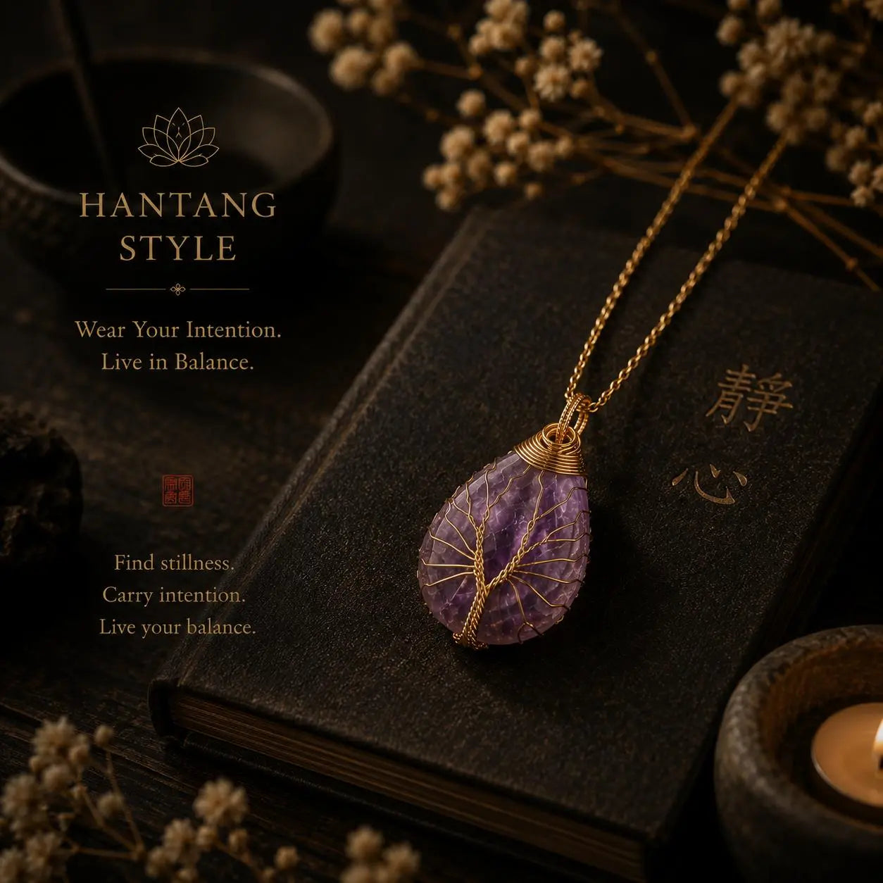 Amethyst Tree of Life Necklace — Spiritual Healing & Inner Peace Pendant HanTang Style