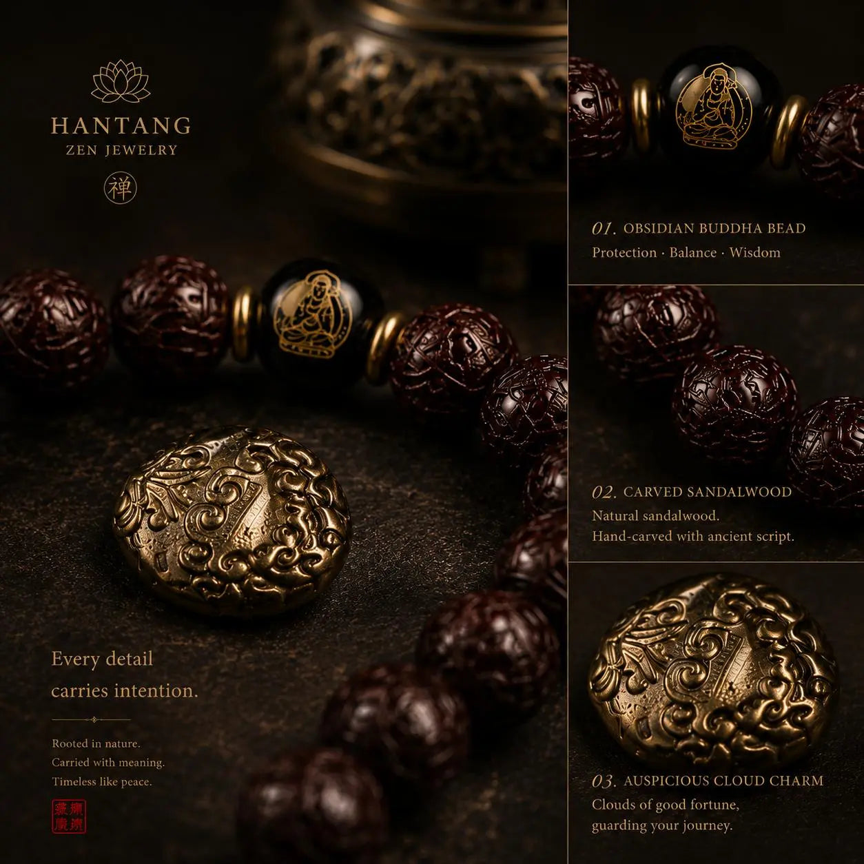 Buddhist Protection Bracelet — Ksitigarbha Guardian Beads HANTANG STYLE