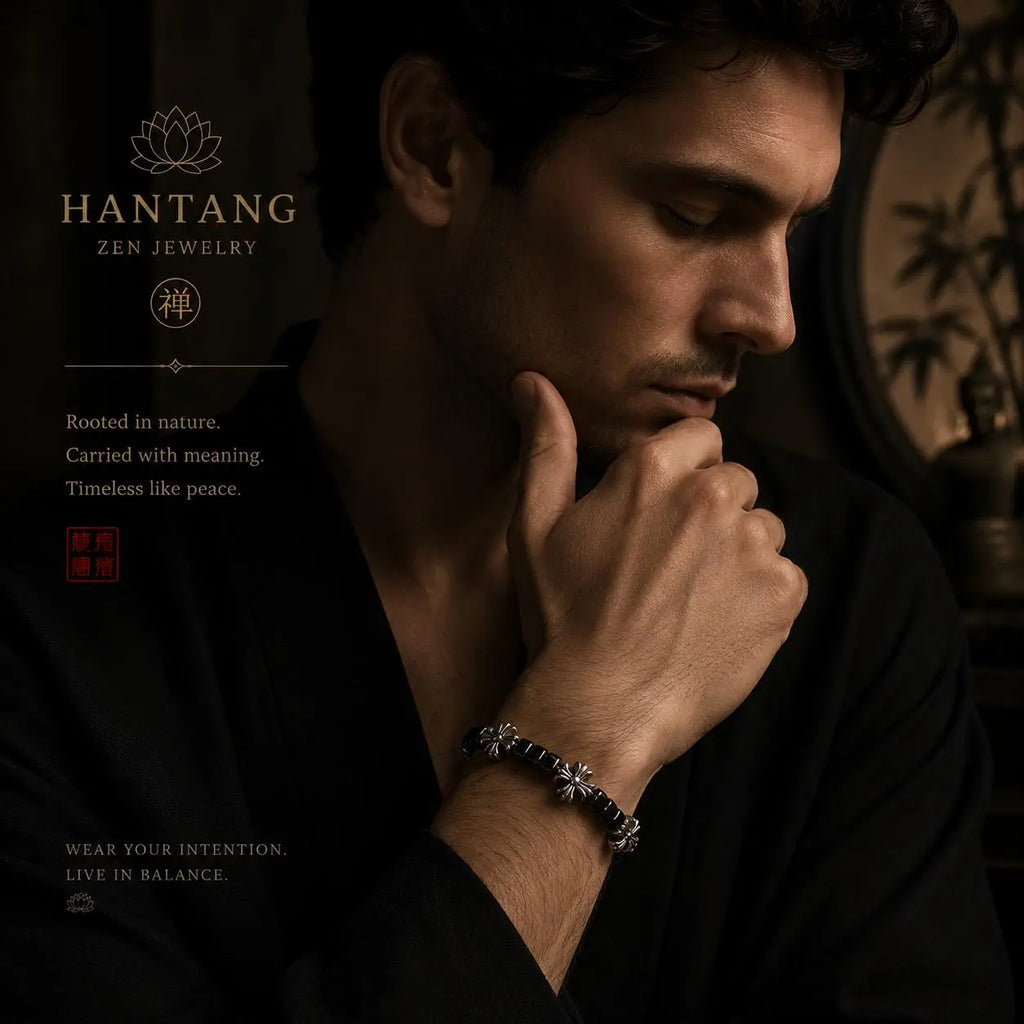 Midnight Cross Bracelet — Gothic Black Stone Chain Jewelry HANTANG STYLE