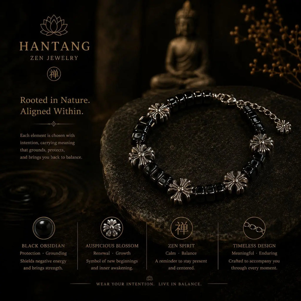 Midnight Cross Bracelet — Gothic Black Stone Chain Jewelry HANTANG STYLE