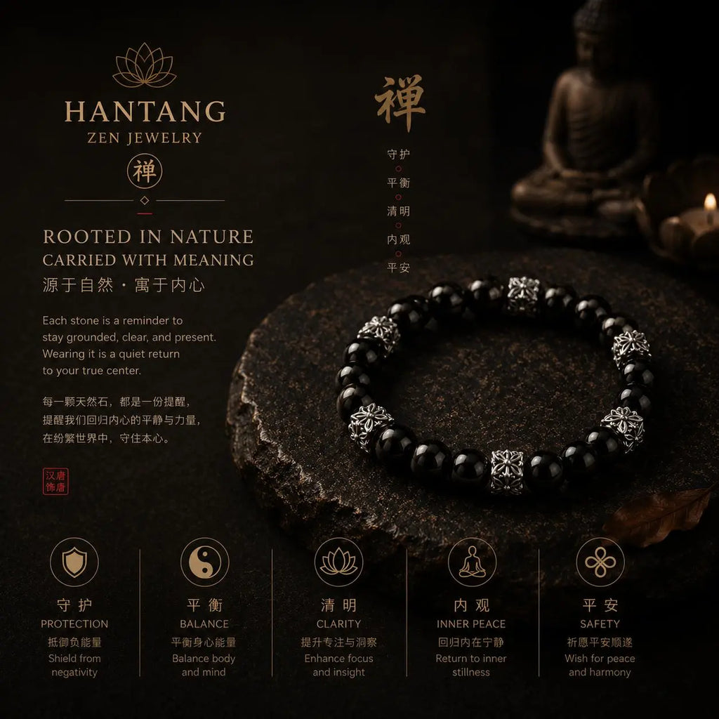 Obsidian Cross Guardian Bracelet — Gothic Spiritual Protection Jewelry HANTANG STYLE