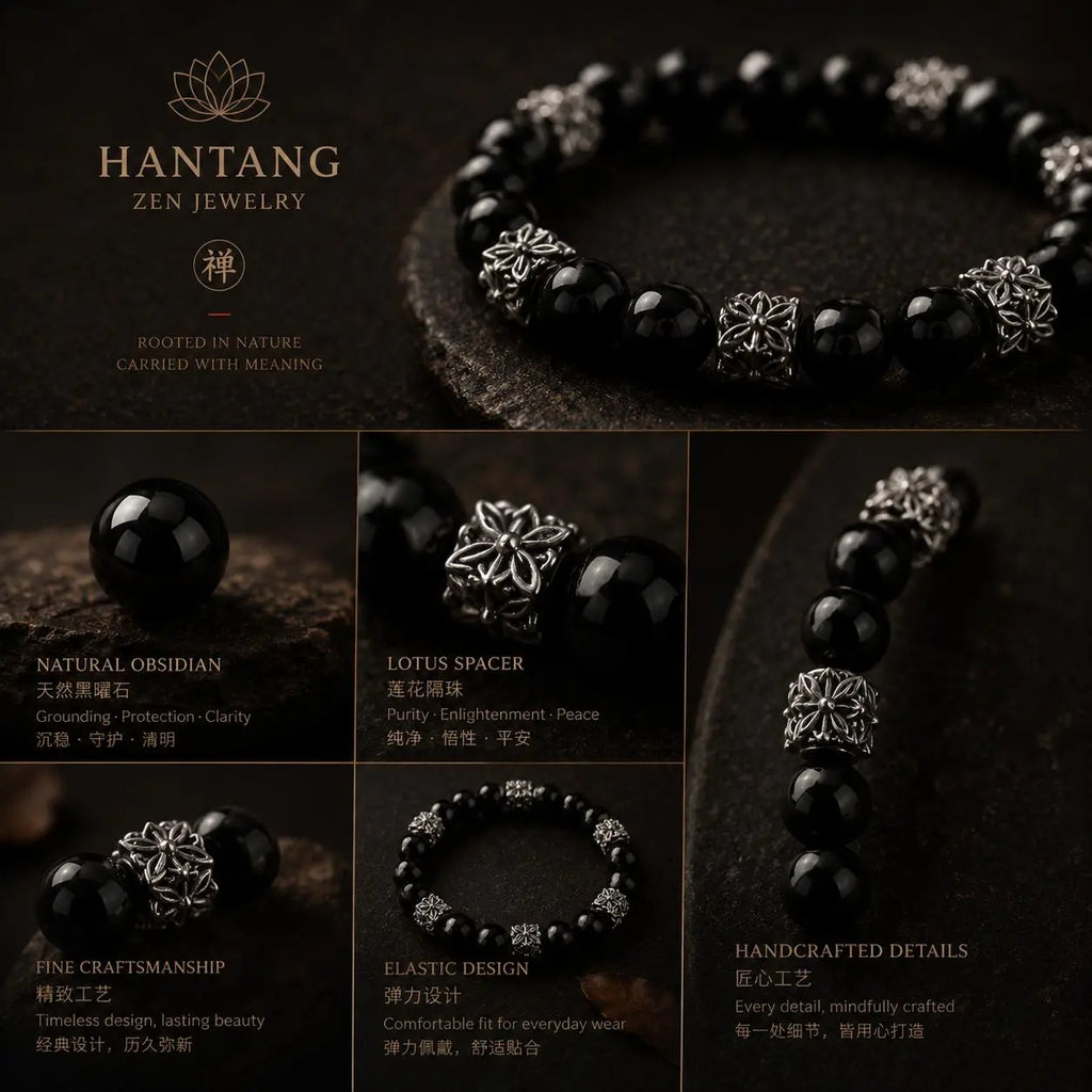 Obsidian Cross Guardian Bracelet — Gothic Spiritual Protection Jewelry HANTANG STYLE