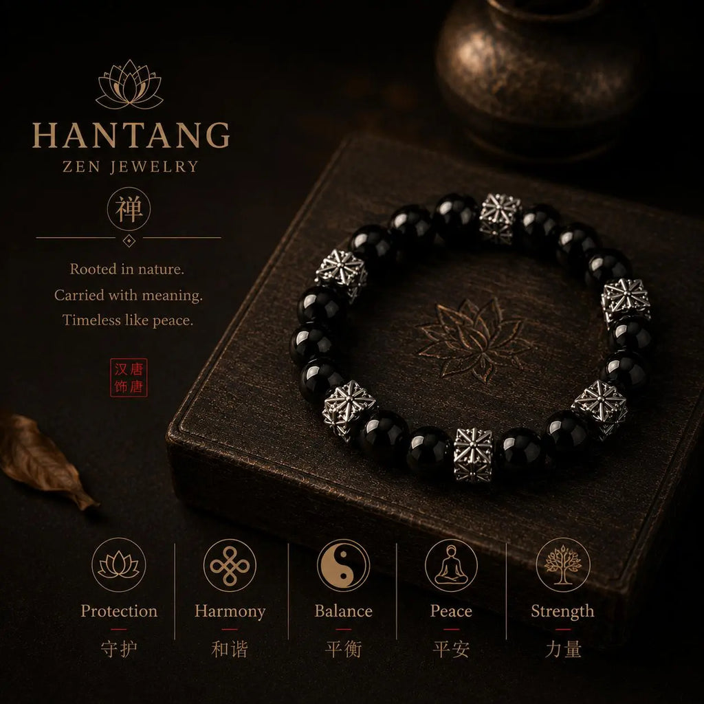 Obsidian Cross Guardian Bracelet — Gothic Spiritual Protection Jewelry HANTANG STYLE