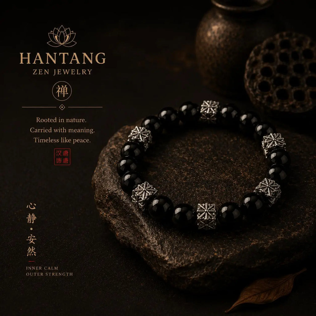 Obsidian Cross Guardian Bracelet — Gothic Spiritual Protection Jewelry HANTANG STYLE