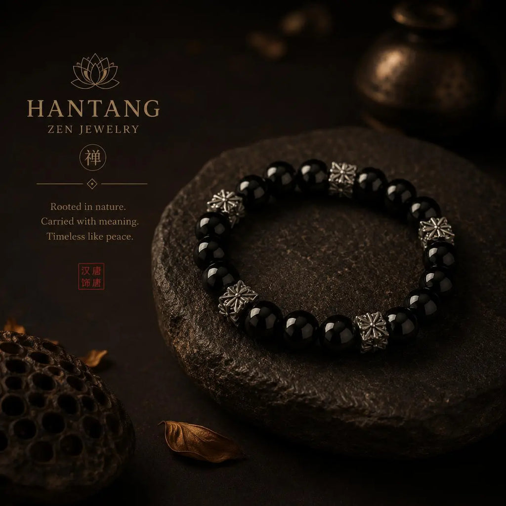Obsidian Cross Guardian Bracelet — Gothic Spiritual Protection Jewelry HANTANG STYLE