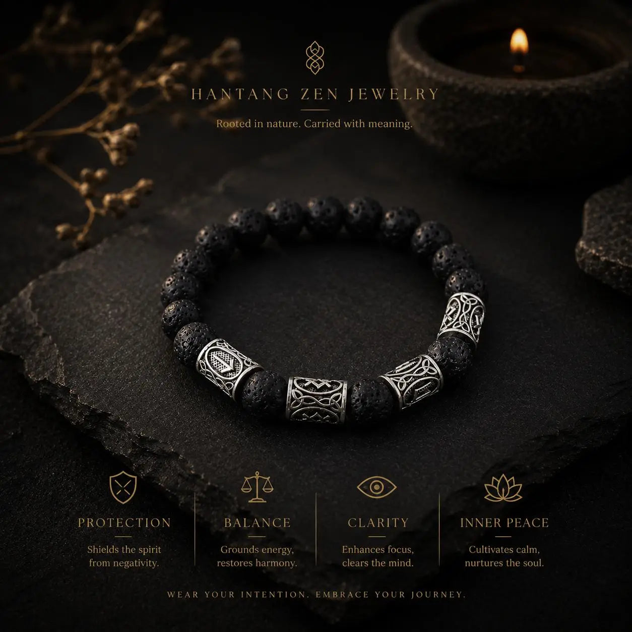 Volcanic Stone Ritual Bracelet — Nordic Zen Protection Jewelry HANTANG STYLE