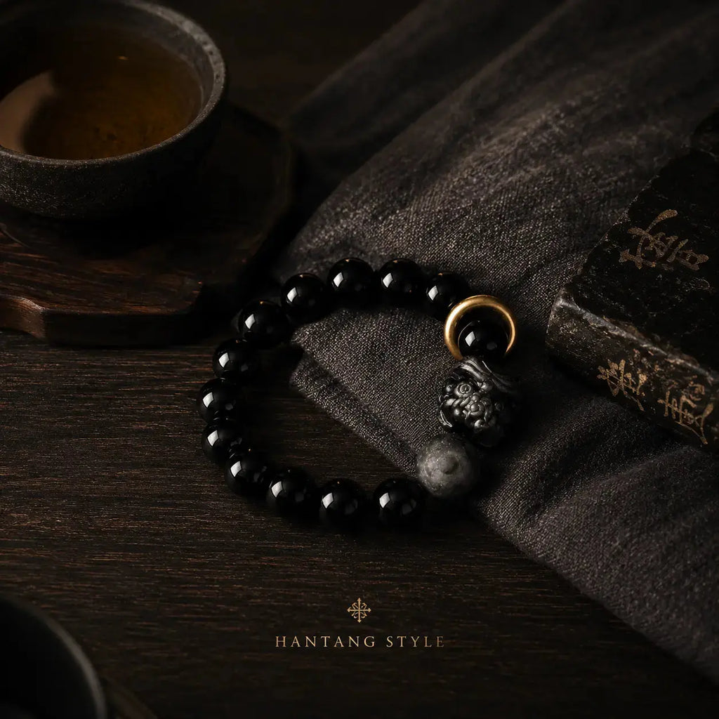Black Pixiu Obsidian Bracelet — Eastern Wealth & Protection Jewelry HANTANG STYLE