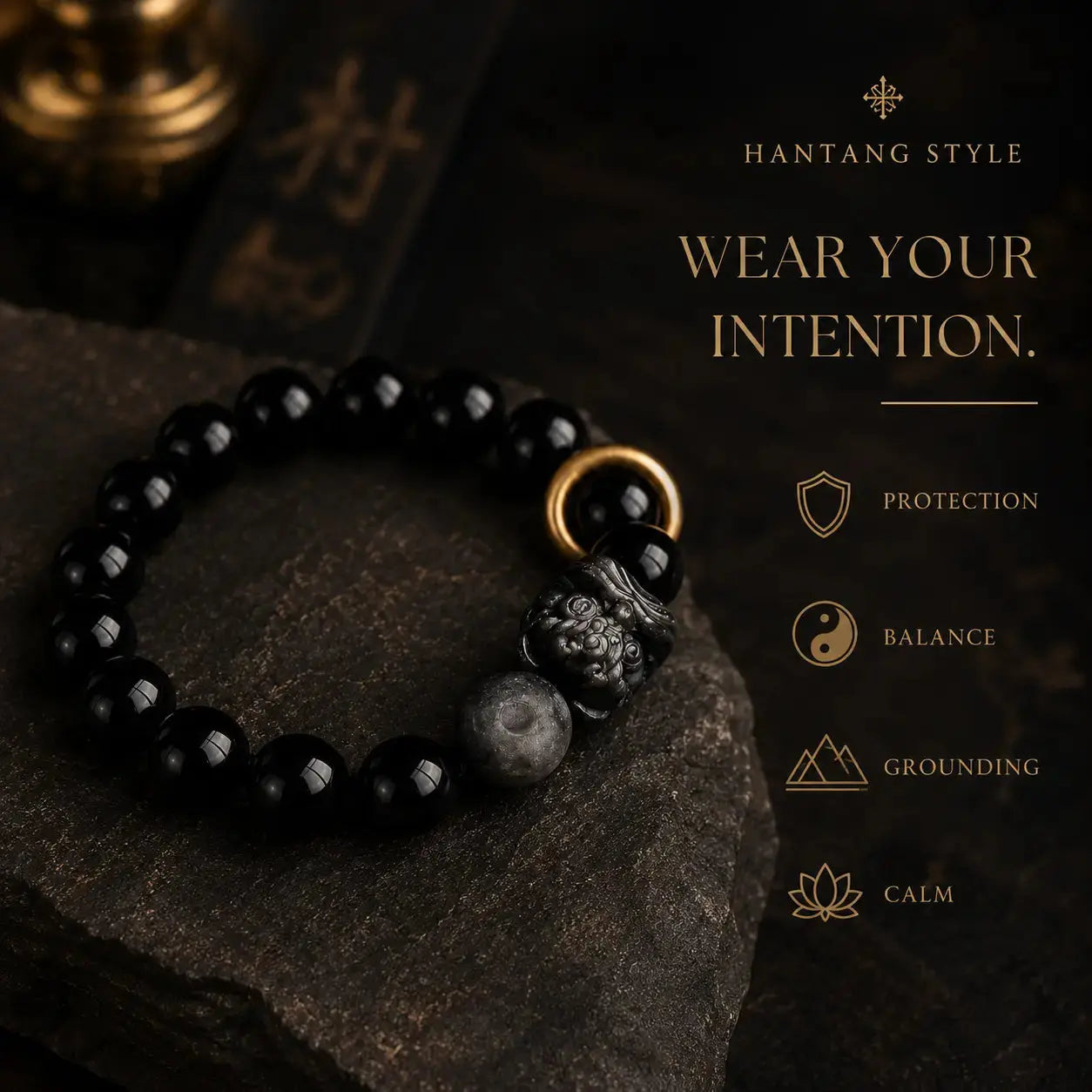 Black Pixiu Obsidian Bracelet — Eastern Wealth & Protection Jewelry HANTANG STYLE
