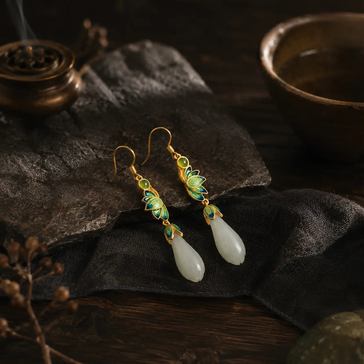 Soft Light Lotus Jade Earrings