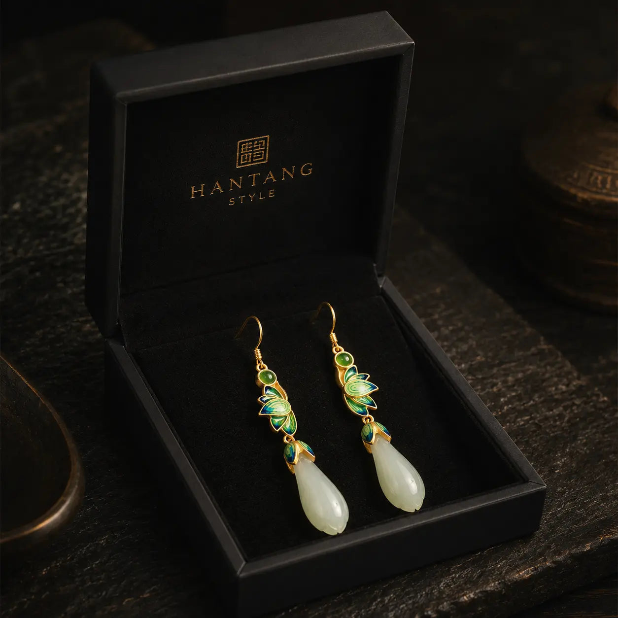 Soft Light Lotus Jade Earrings
