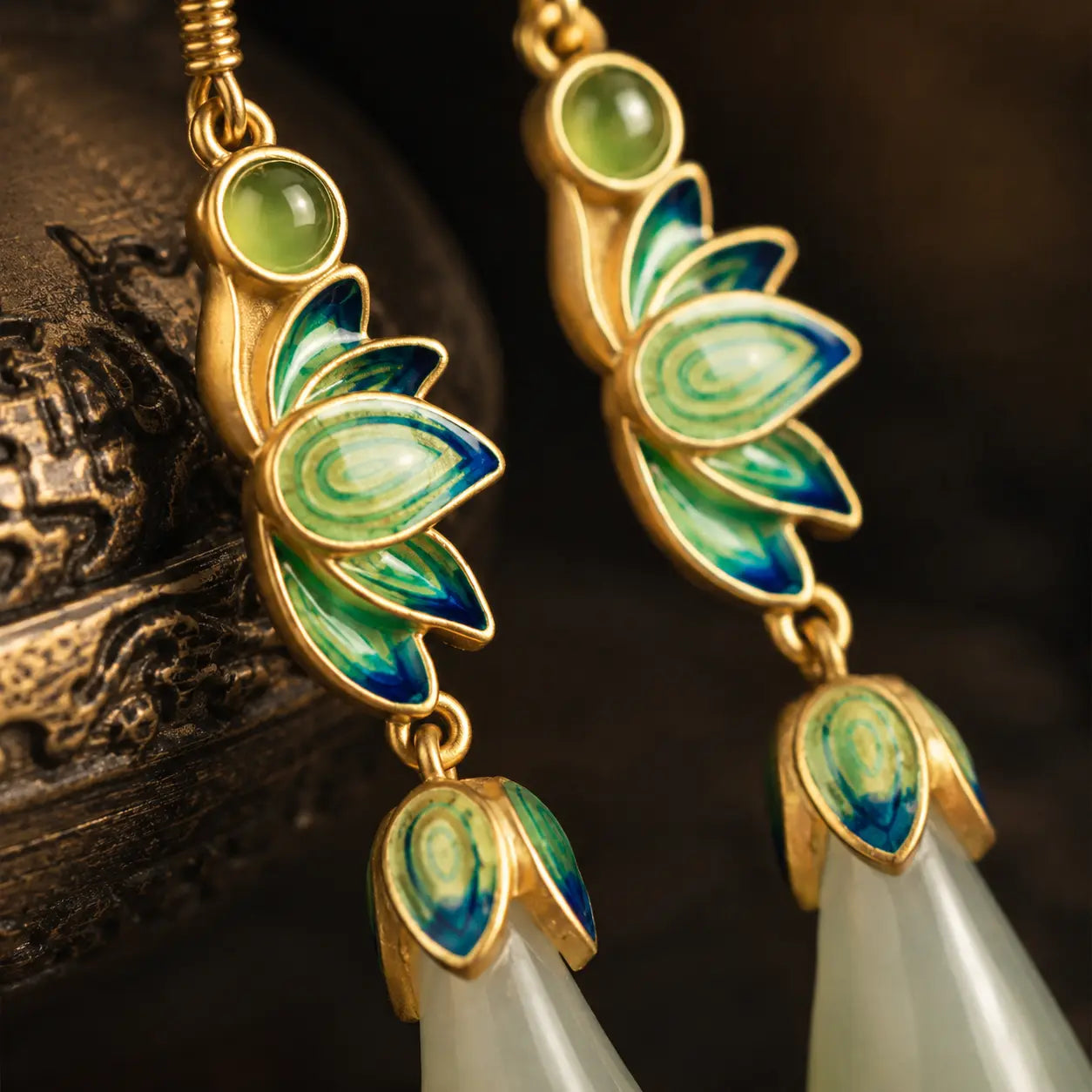 Soft Light Lotus Jade Earrings